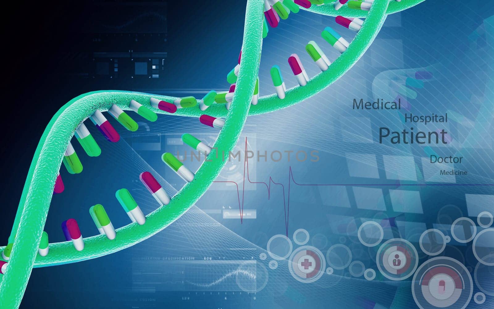 Digital illustration DNA structure in colour background