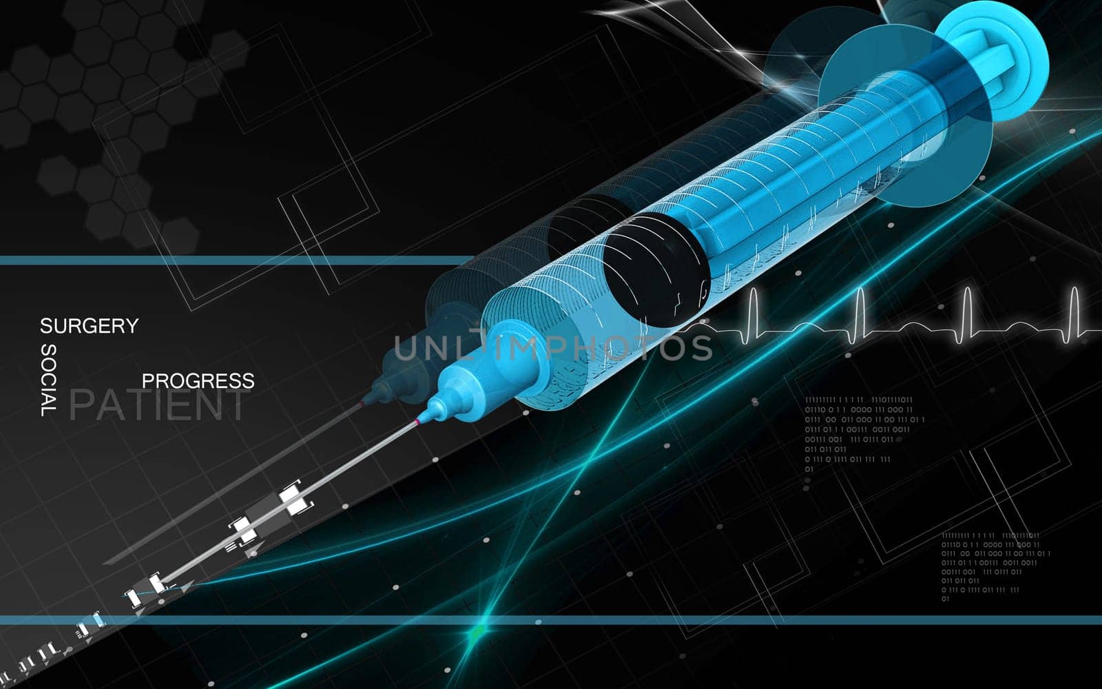 Digital illustration of syringe in colour background