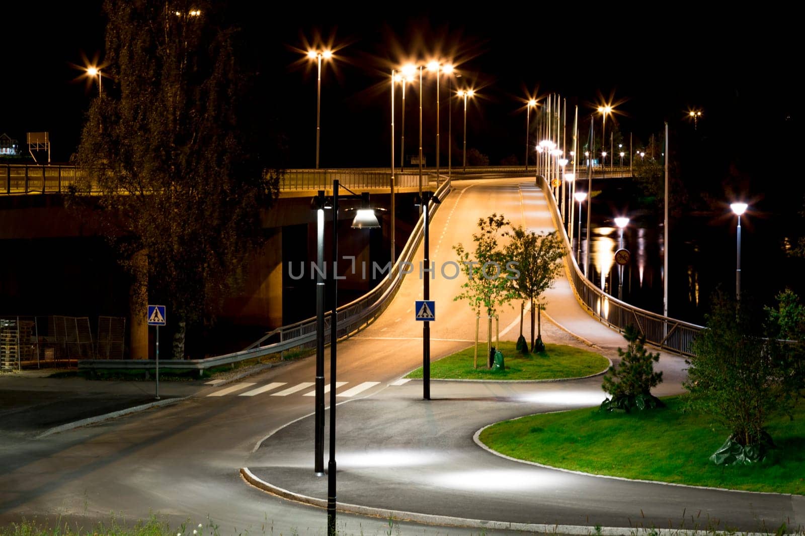 On-Ramp to the Curch Bridge in Umeå, Sweden at night.