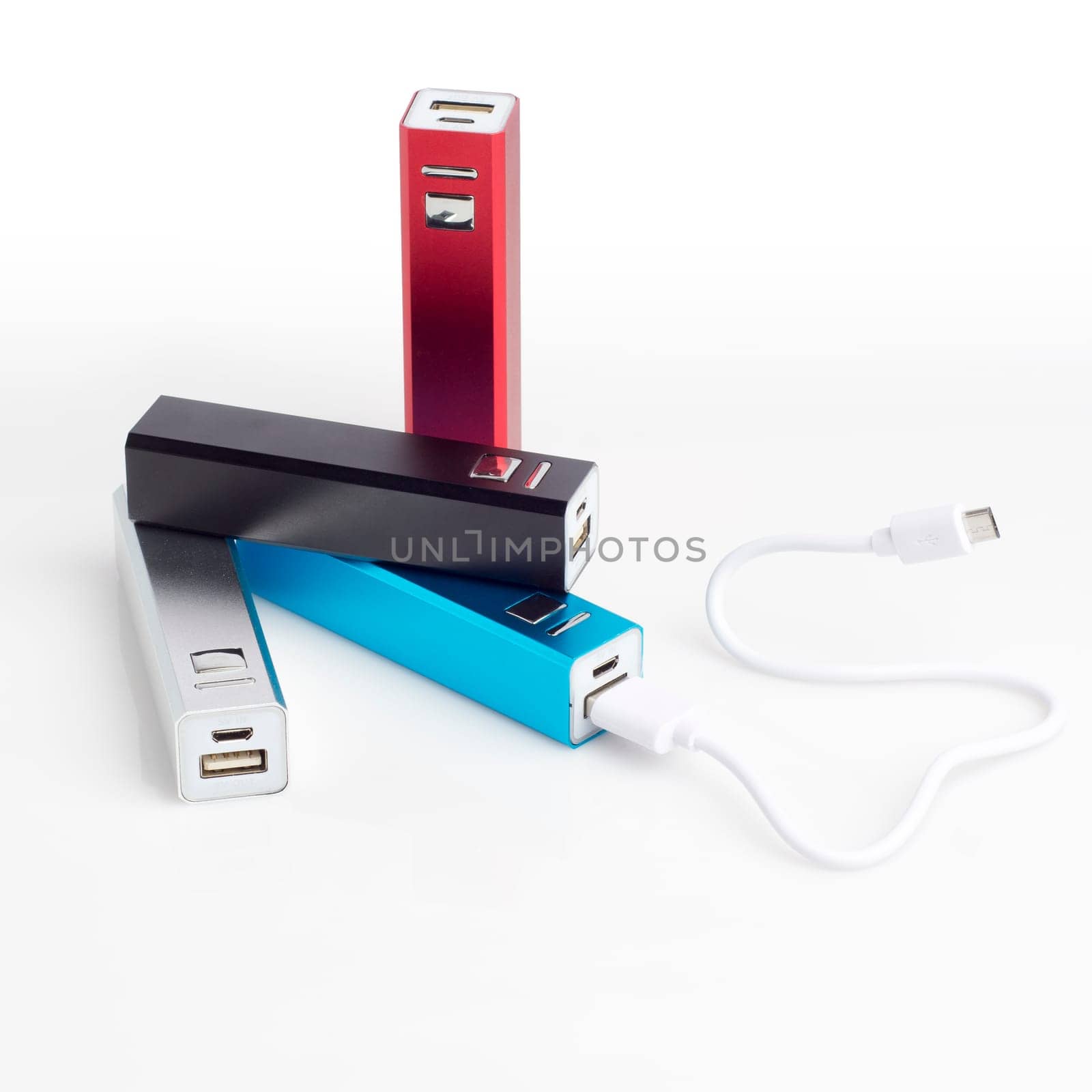 Group of power bank for mobile phones with usb charging cable