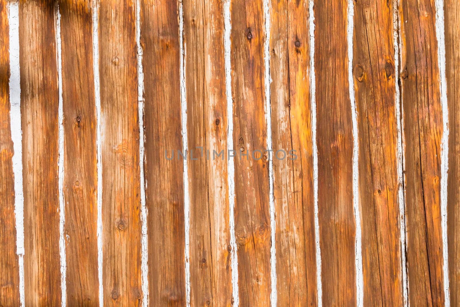 Decor cabin wood poles walls with white paste filler closeup texture detail background