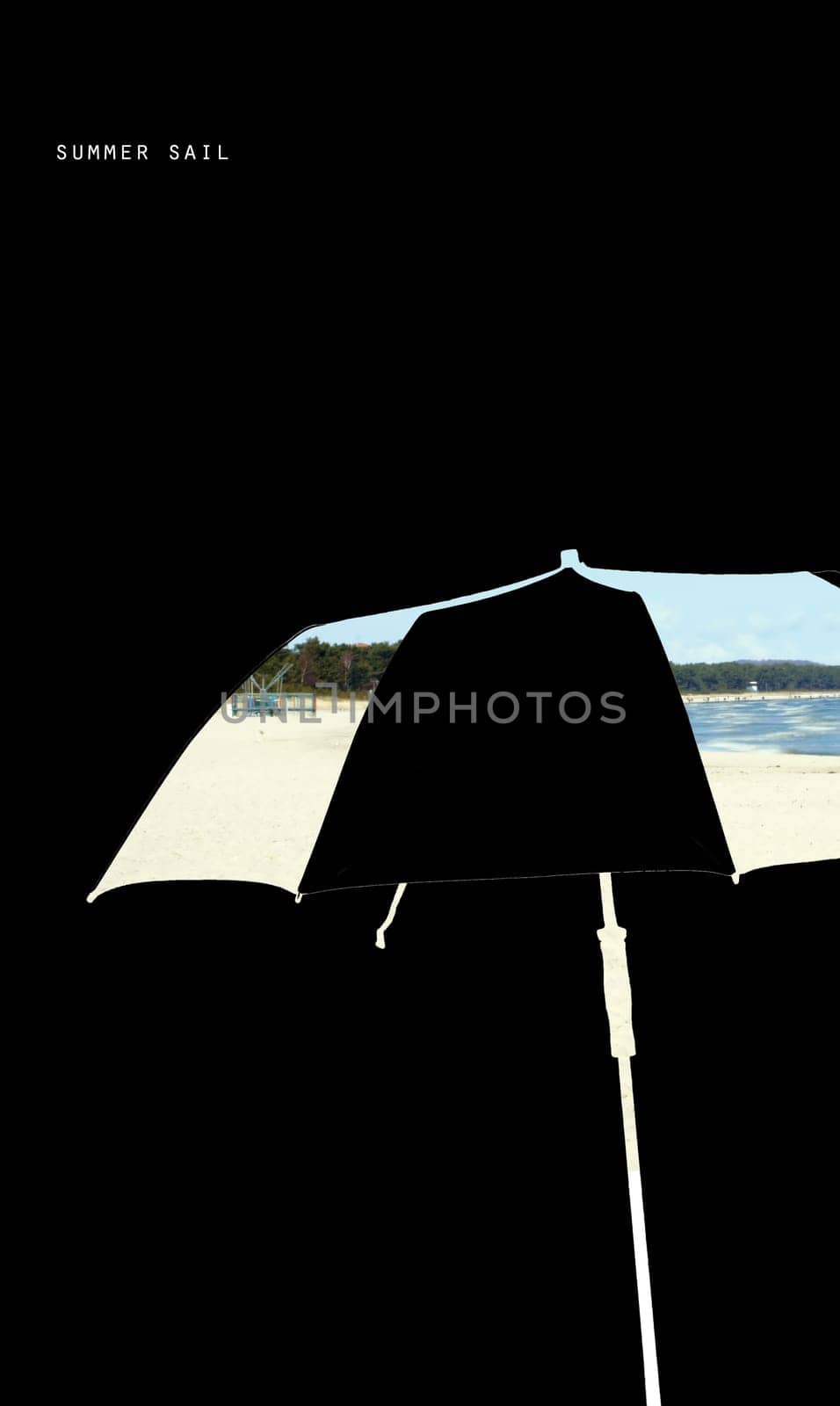 The installation of an insulated parasol with the beach of the seaside resort of Binz on the Baltic Sea.