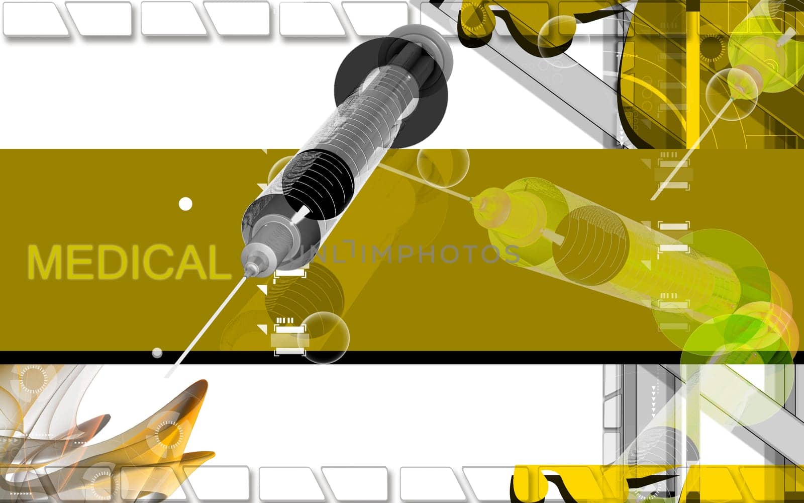 Digital illustration of syringe in colour background