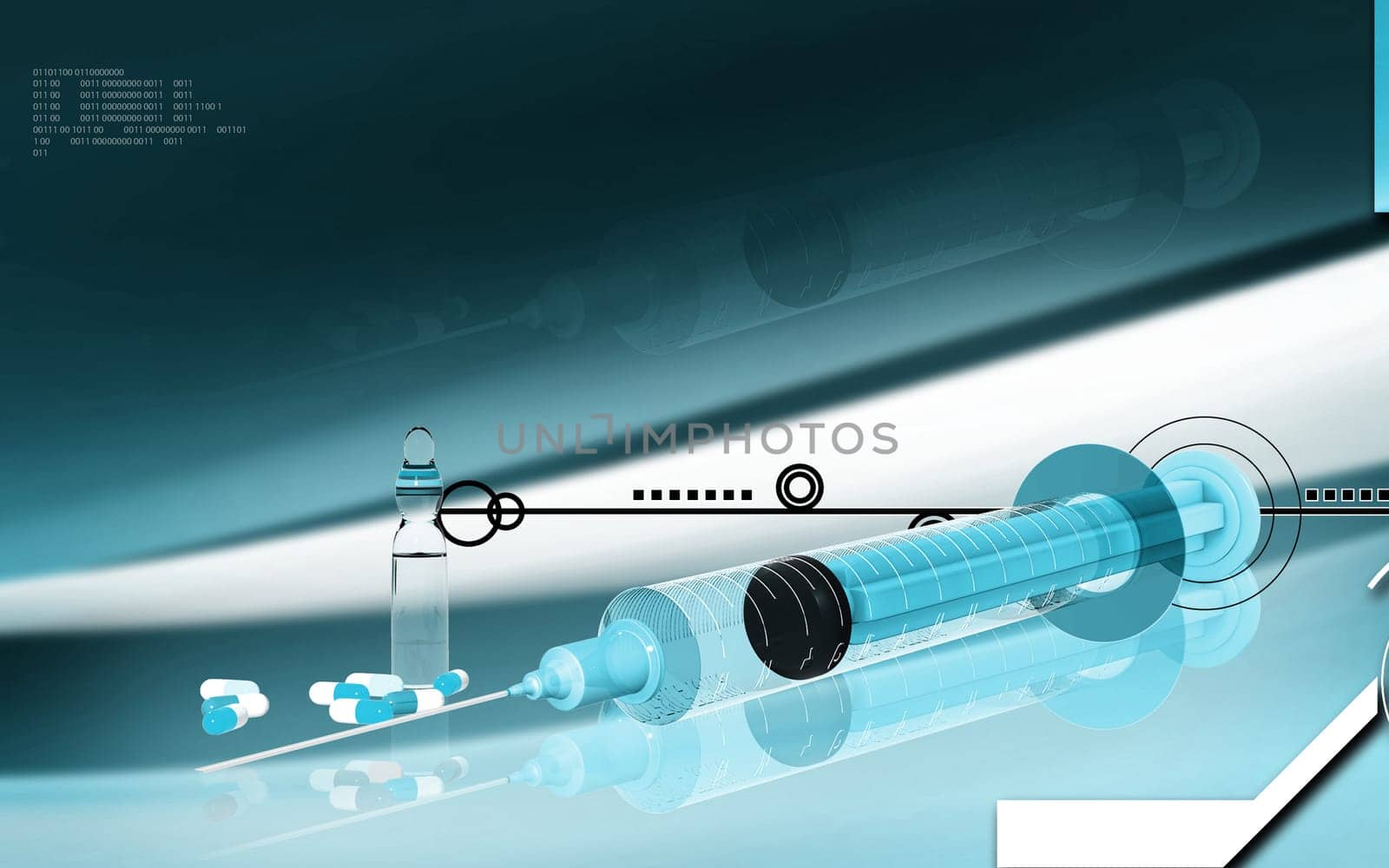 Digital illustration of syringe in colour background