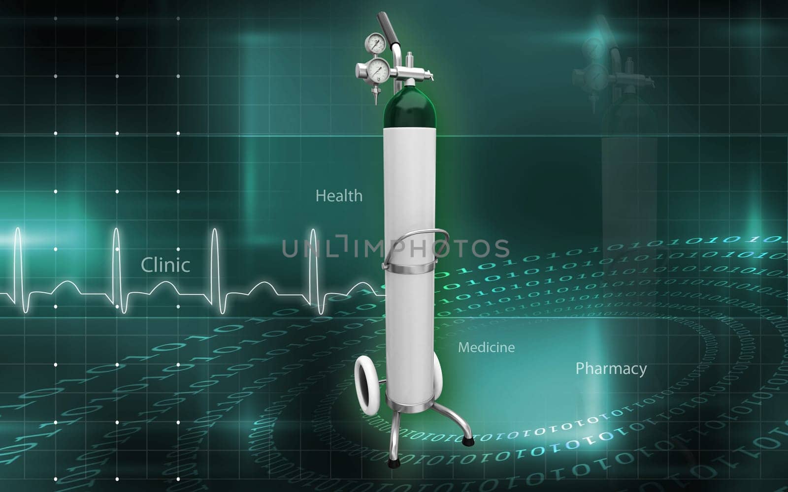 Digital illustration of oxygen cylinder in colour background