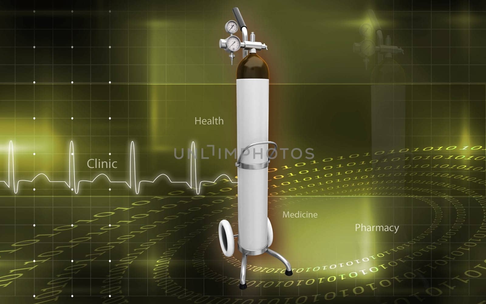 Digital illustration of oxygen cylinder in colour background