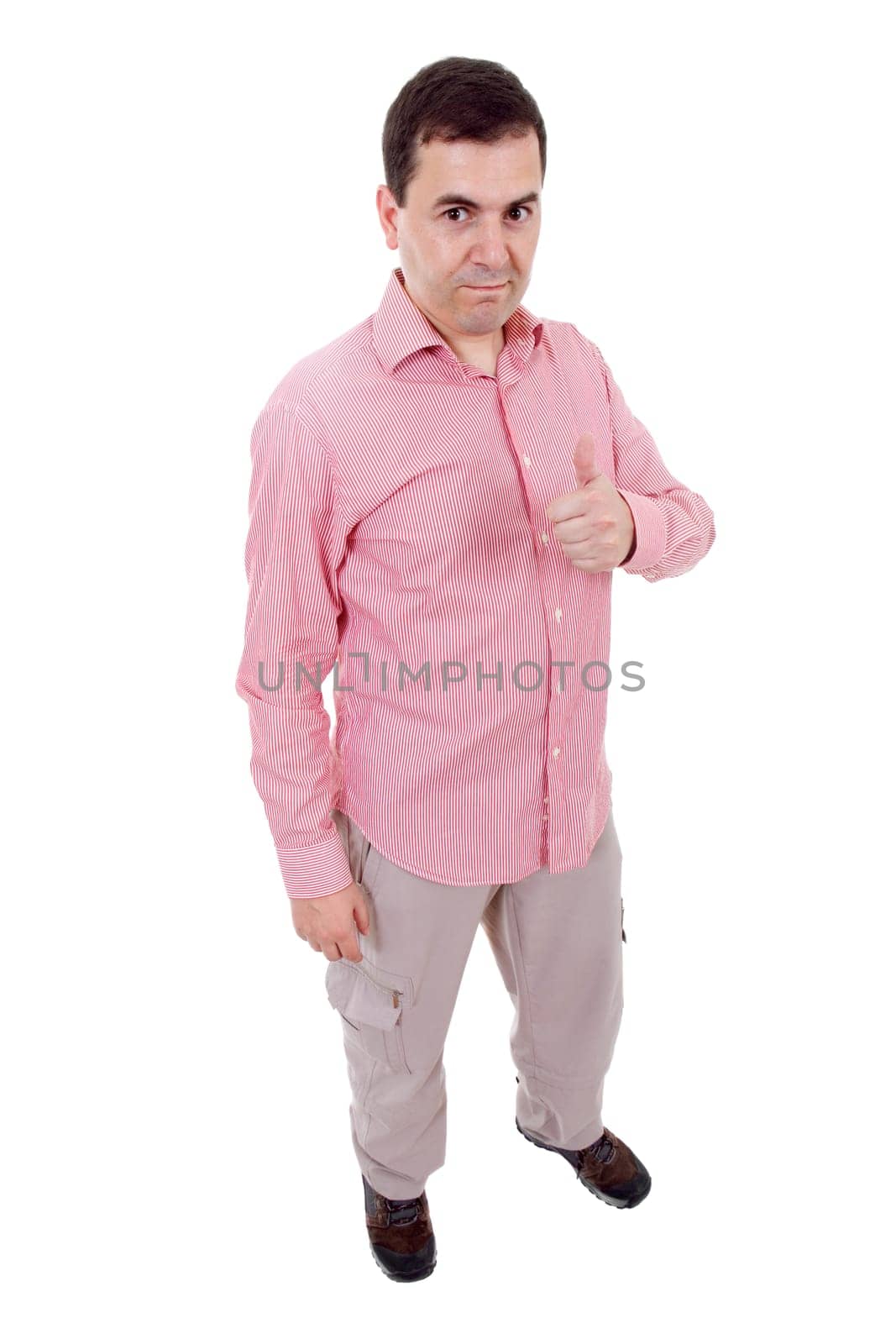 young casual man full body in a white background