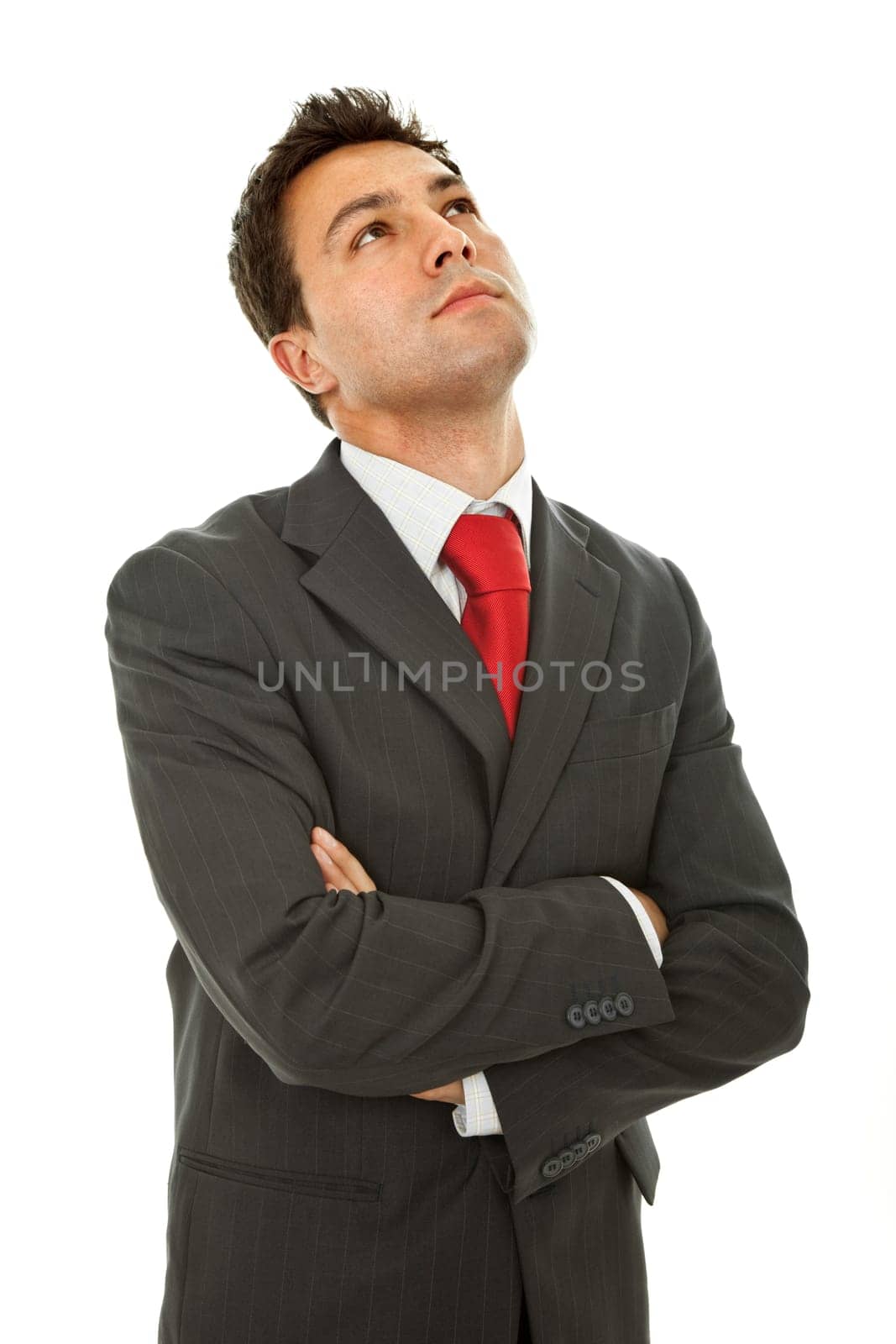 pensive young business man portrait in white background
