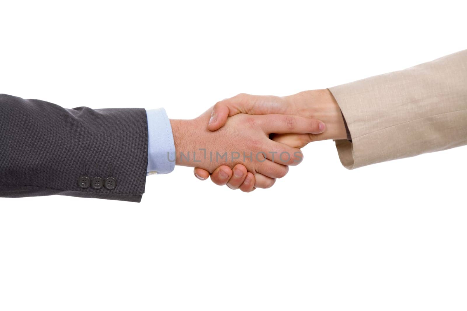 Business men hand shake in white background