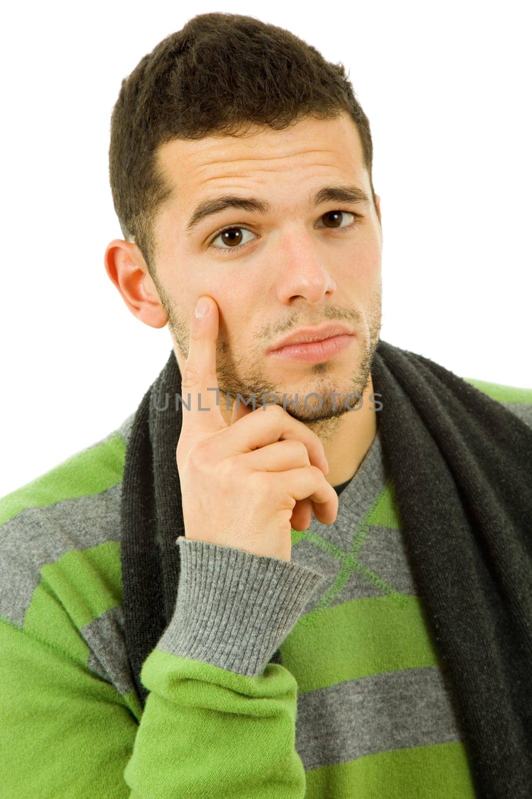 studio picture of a pensive young man, isolated on white