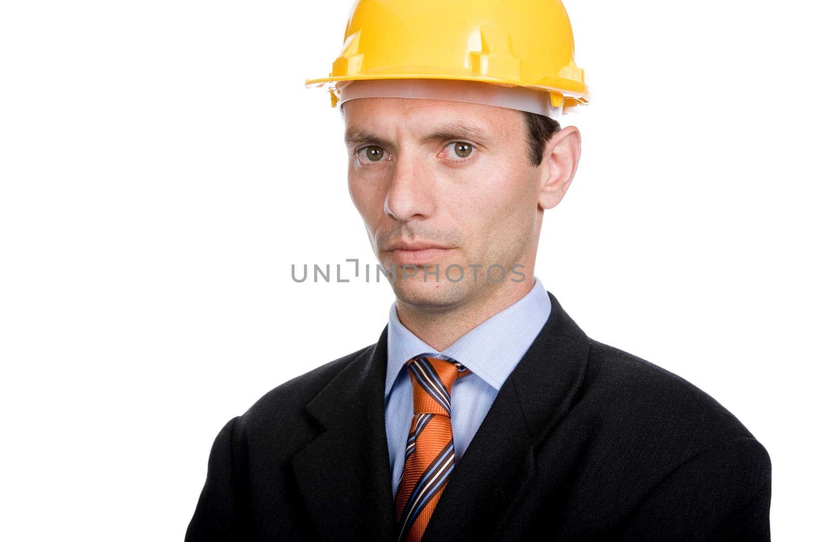 An engineer with yellow hat, isolated on white