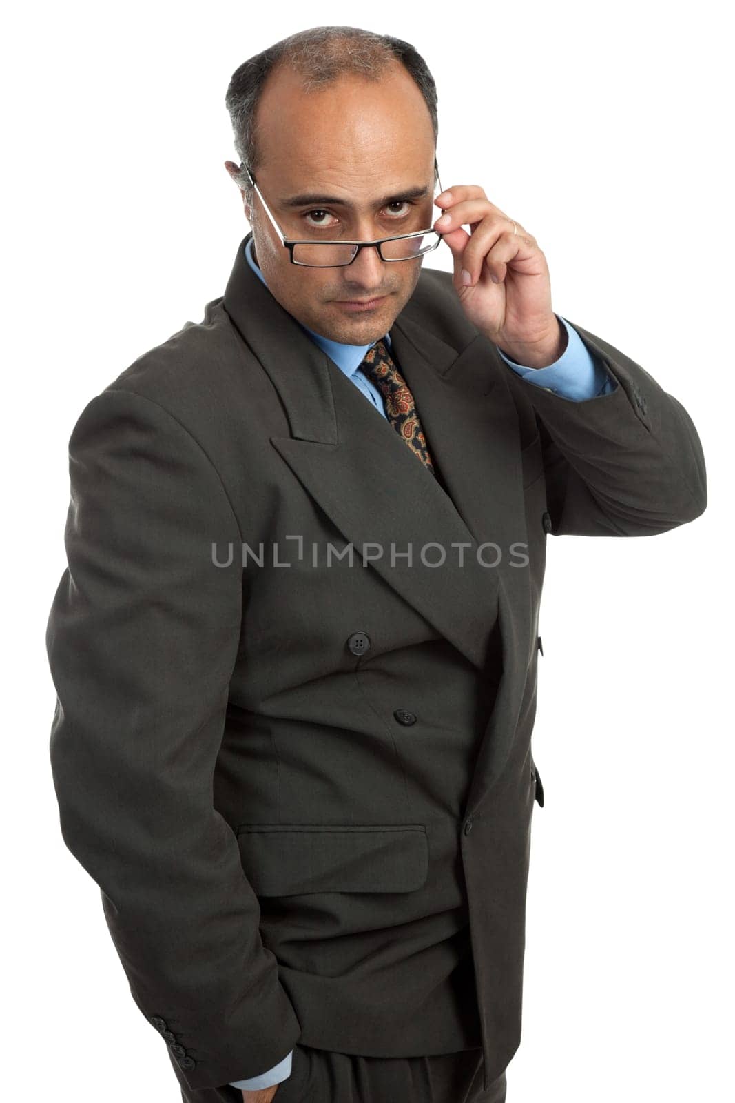 mature business man thinking isolated on white background