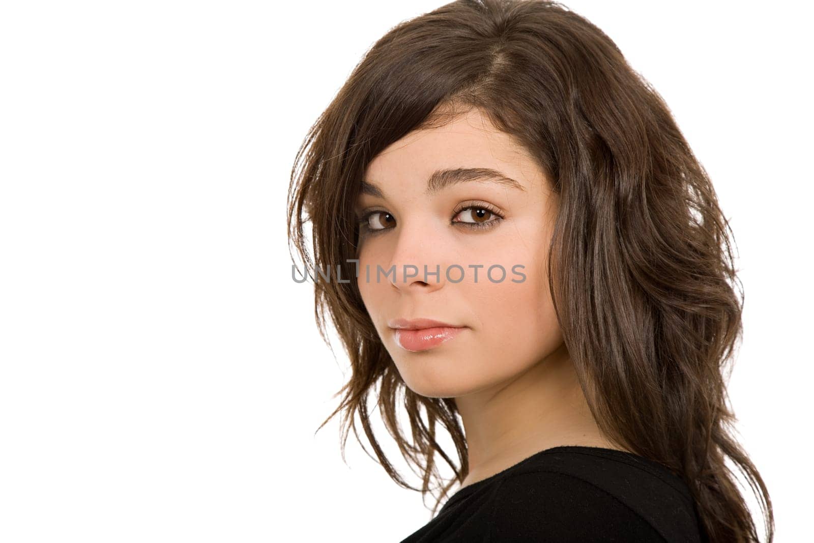 young beautiful woman portrait, isolated on white