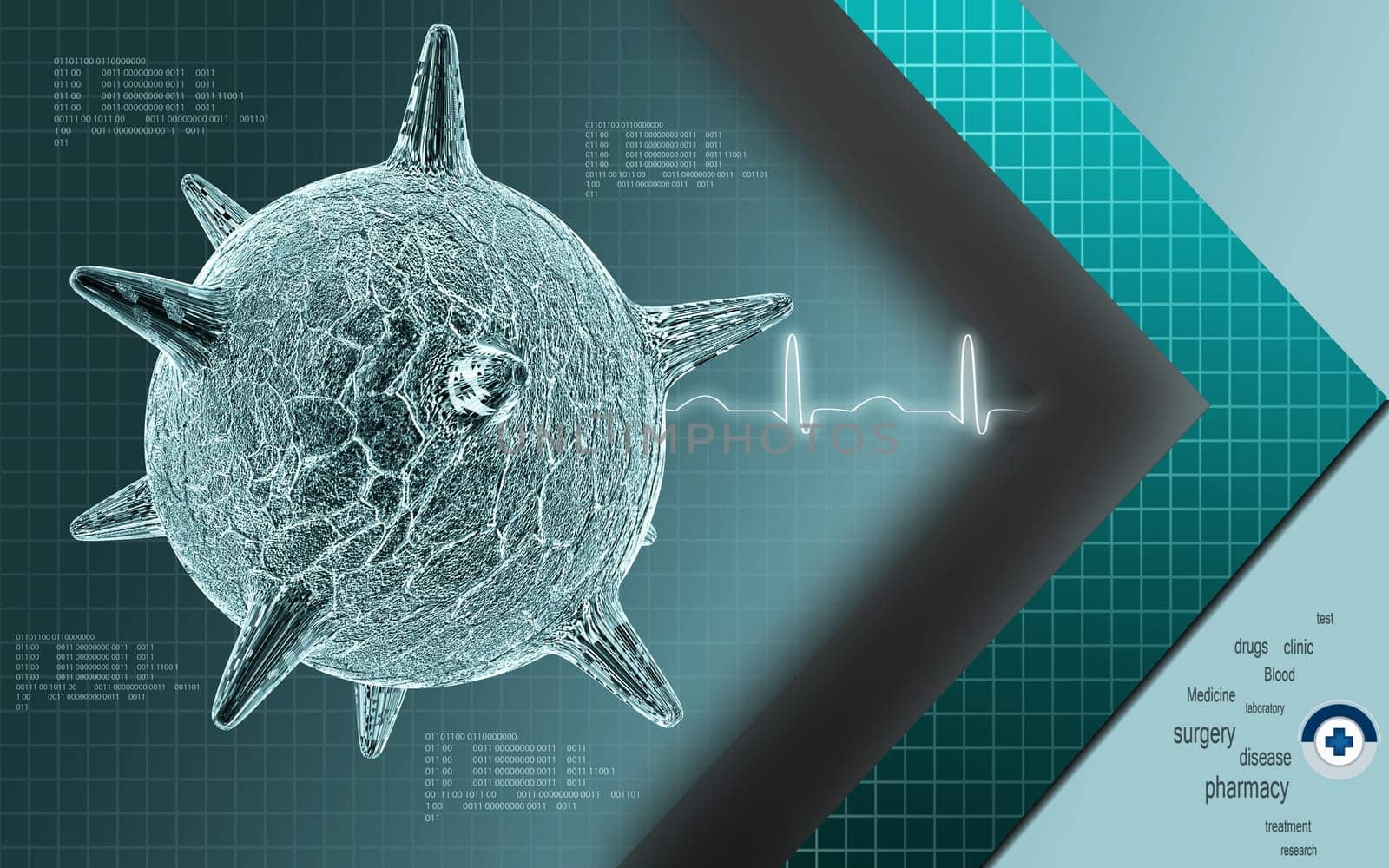 Digital illustration of herpes virus in colour background