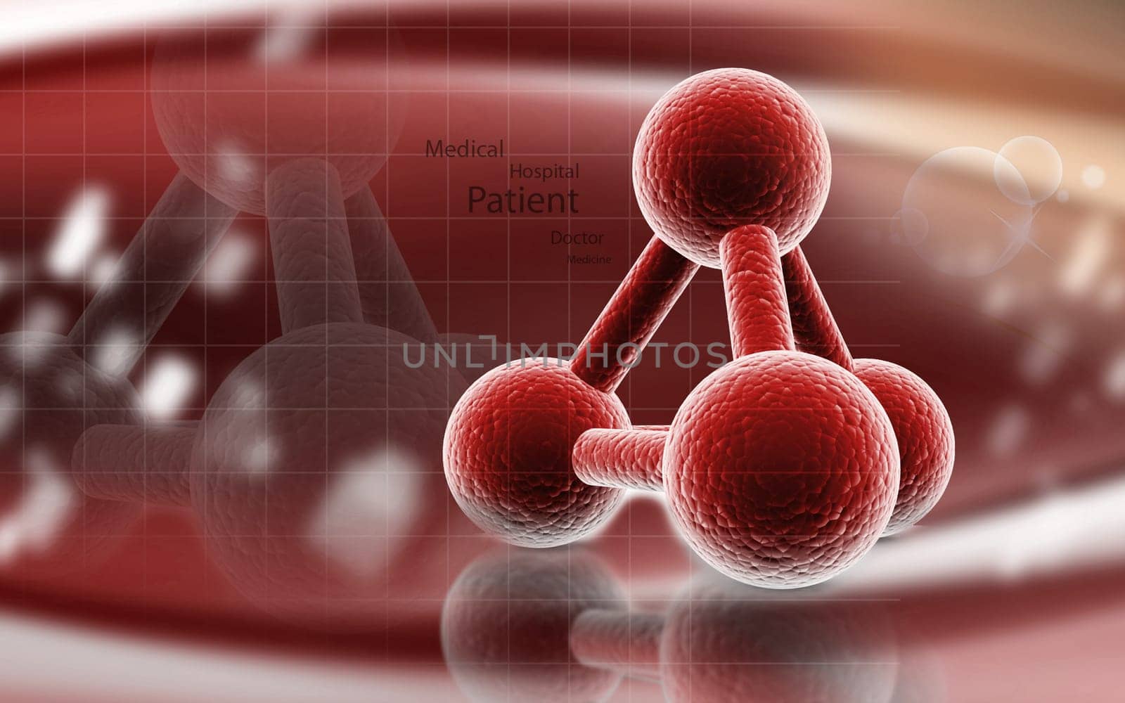 Digital illustration of molecules in colour background