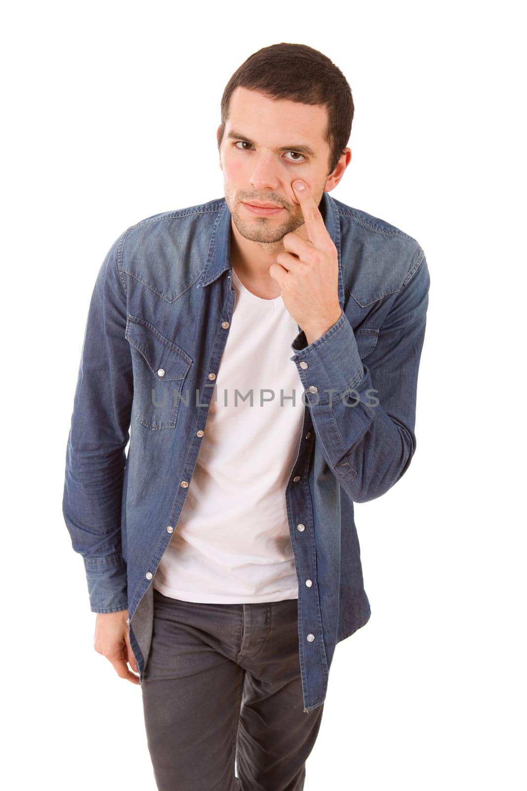 studio picture of a young smart man, isolated on white