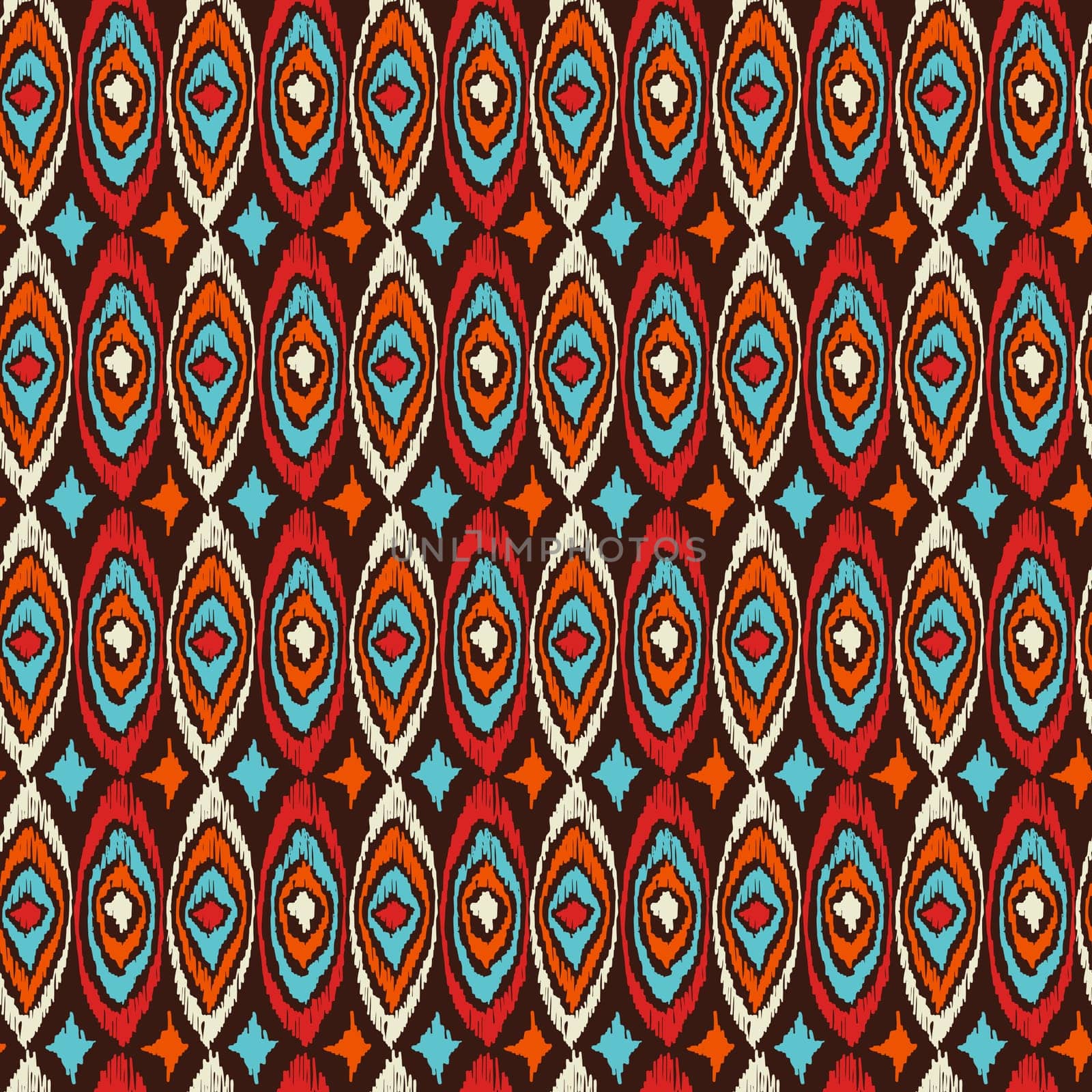 Vintage boho fashion style seamless pattern background with colorful tribal shapes. Ideal for fabric design, paper print and web backdrop. EPS10 vector file.