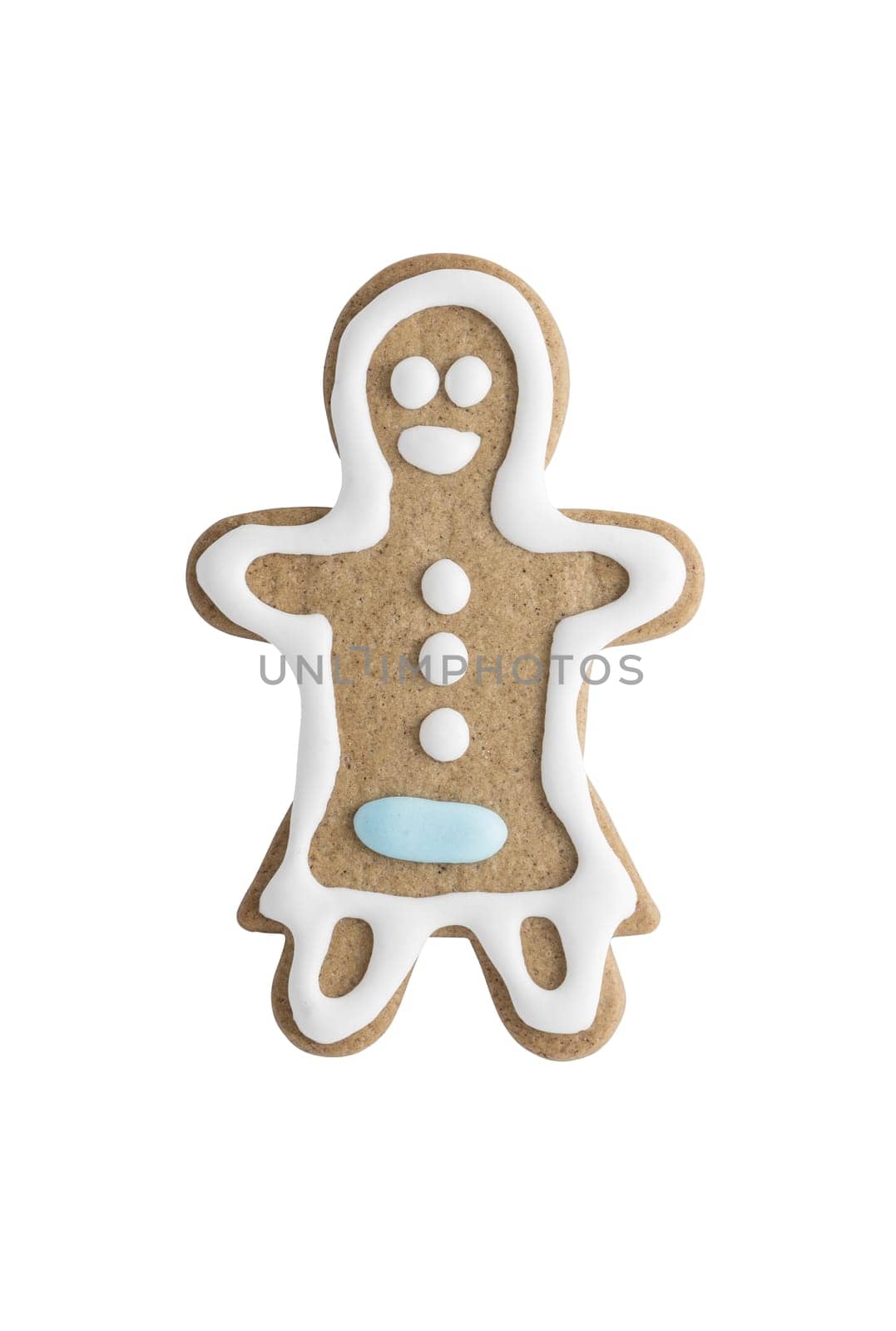 Gingerbread cookie woman isolated on white background - shot in studio.