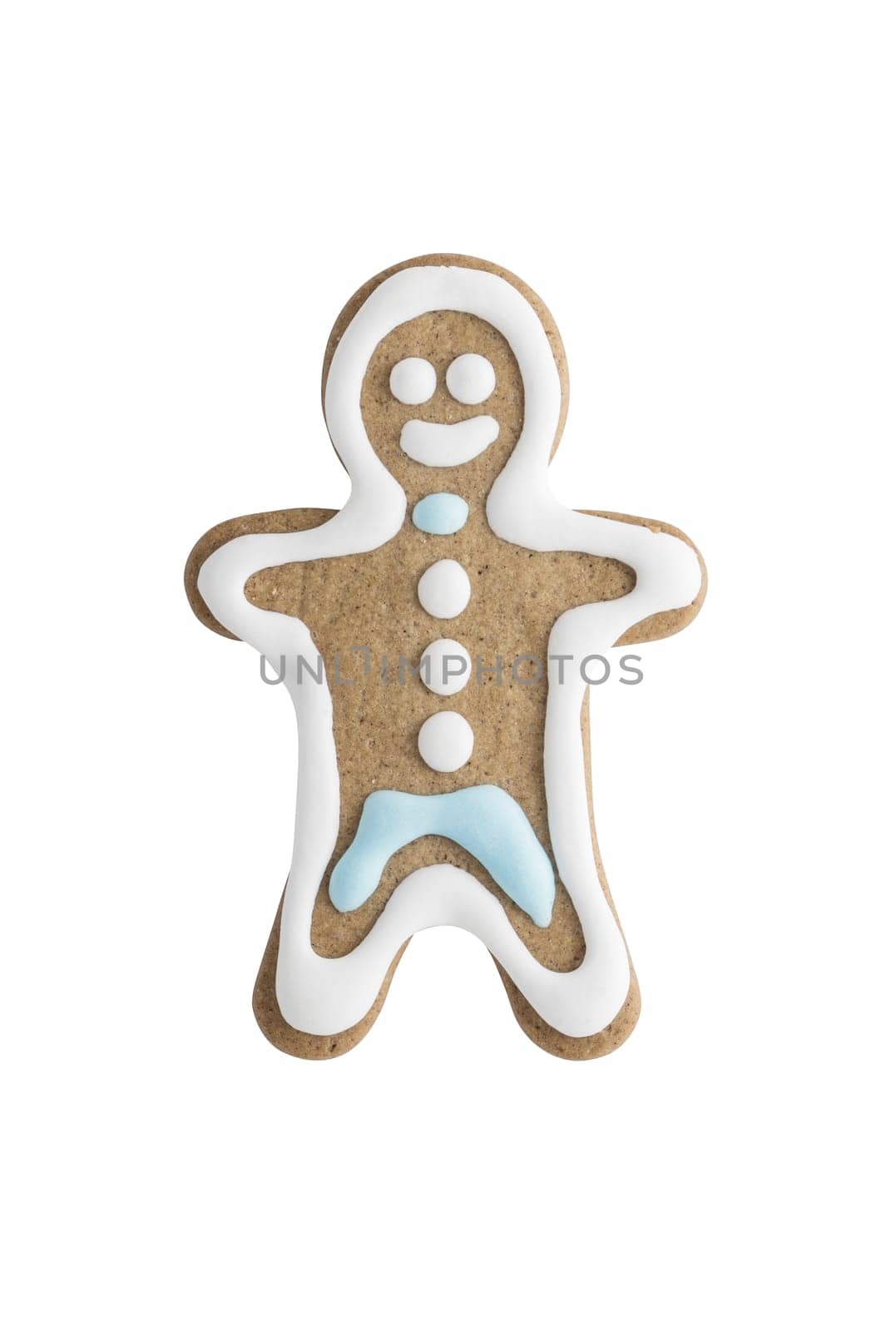 Gingerbread cookie man isolated on white background - shot in studio.