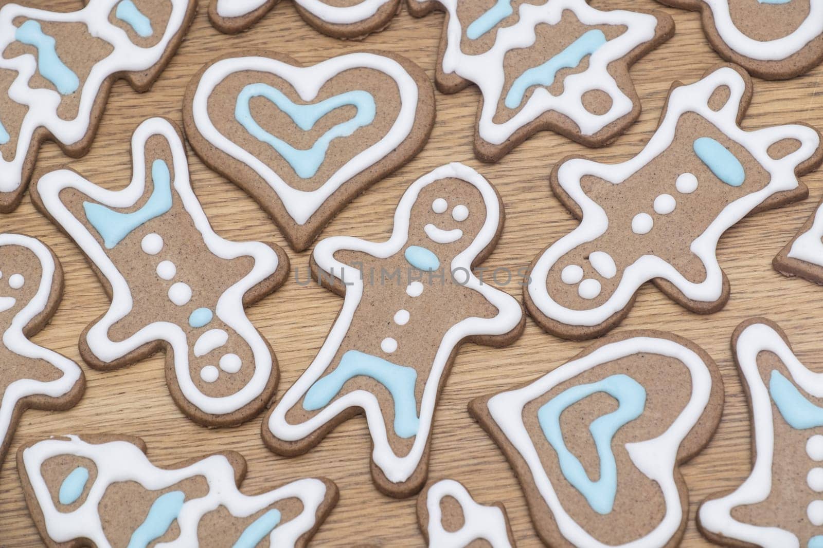 Variety of gingerbread cookies fresh from the oven.
