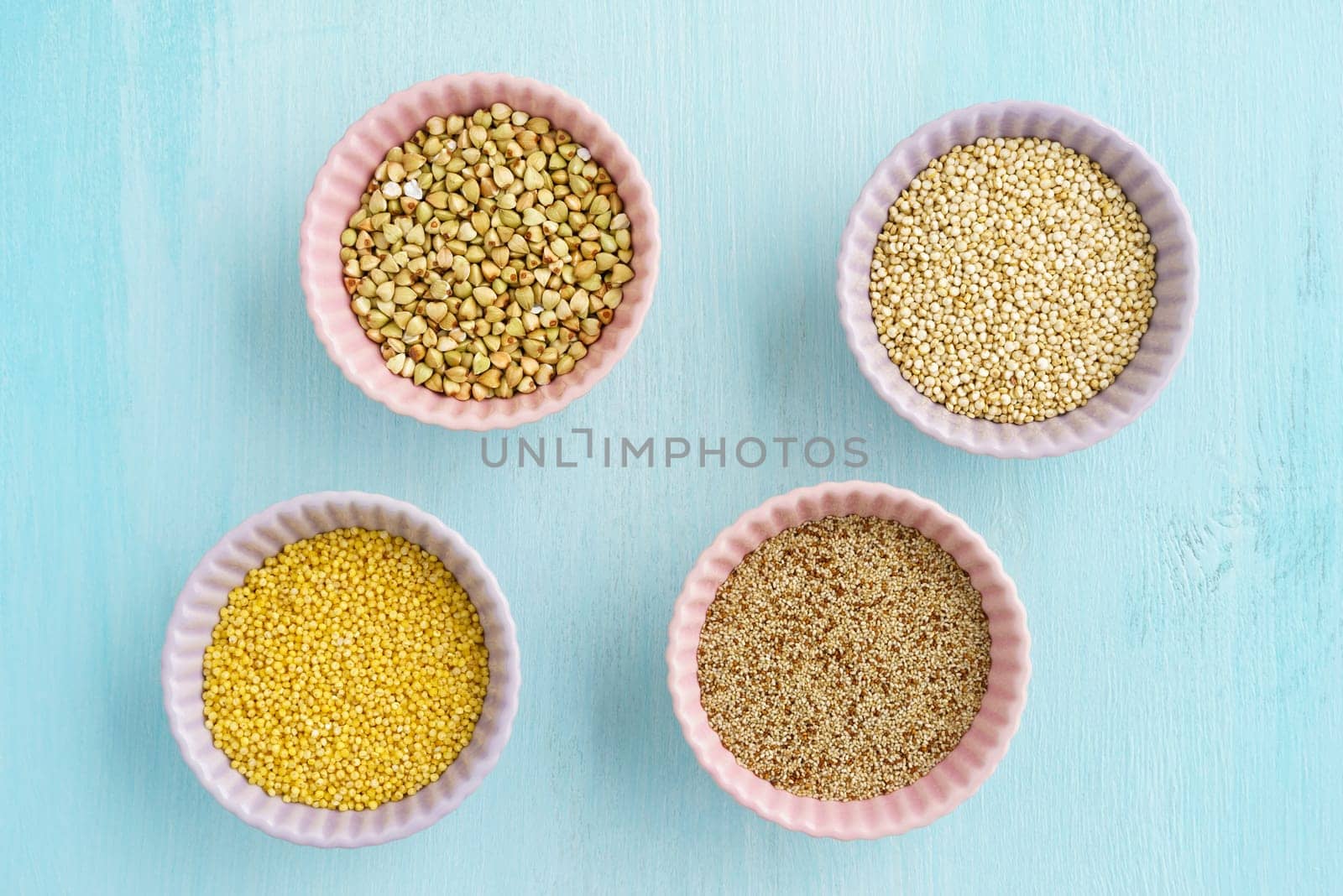 Gluten-free cereals in small potted bowls