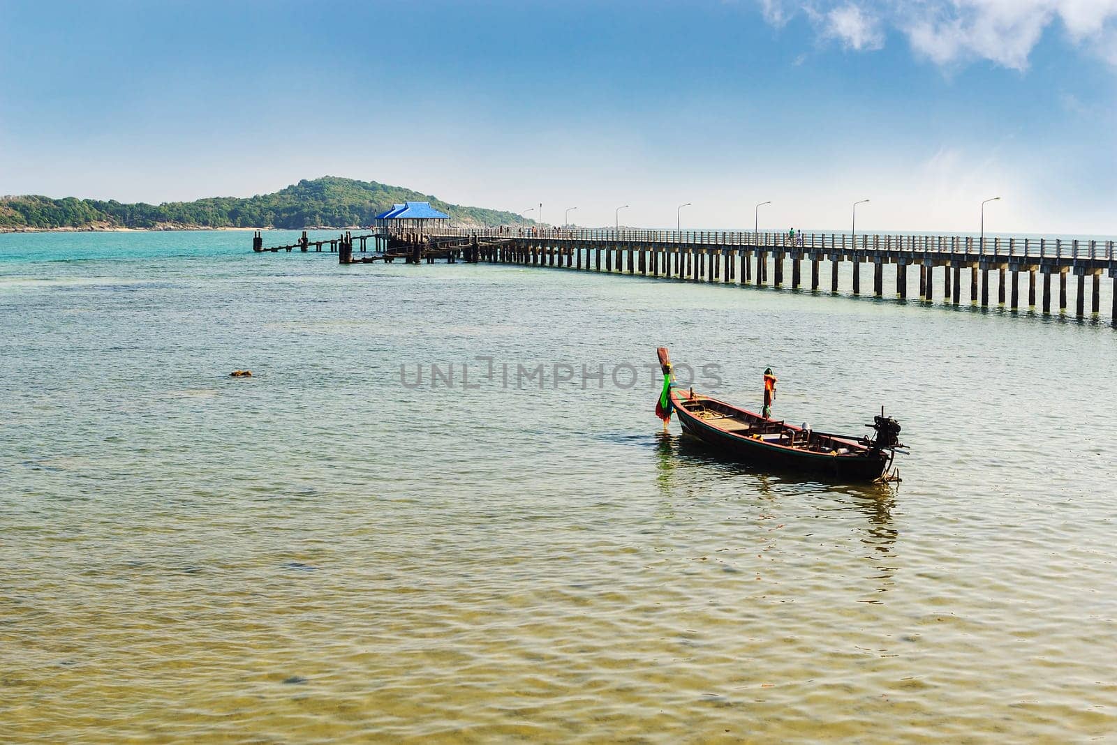 Beautiful the blue sea on blue sky with cloud background
