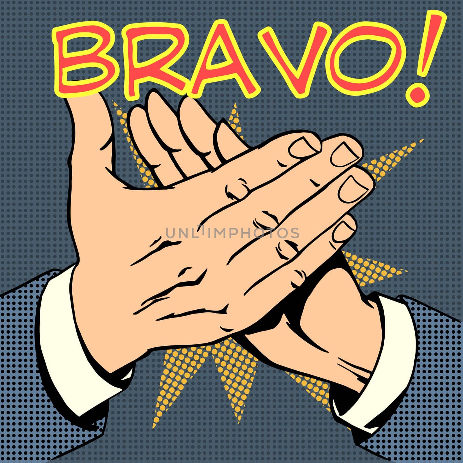 hands palm applause success text Bravo retro style pop art