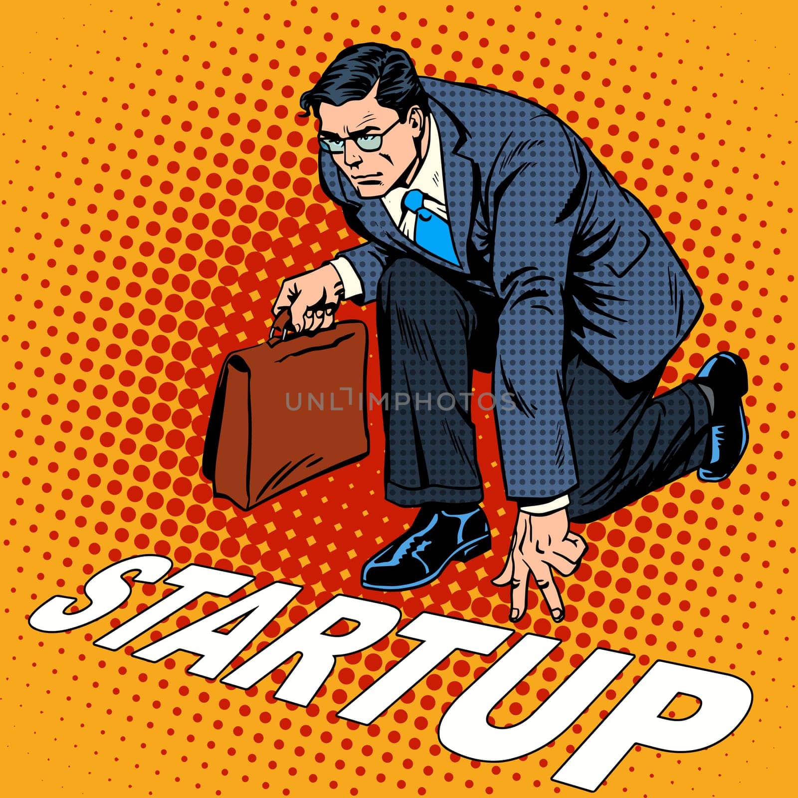 Business concept start-up businessman. Venture Fund or a startup company. Retro style pop art