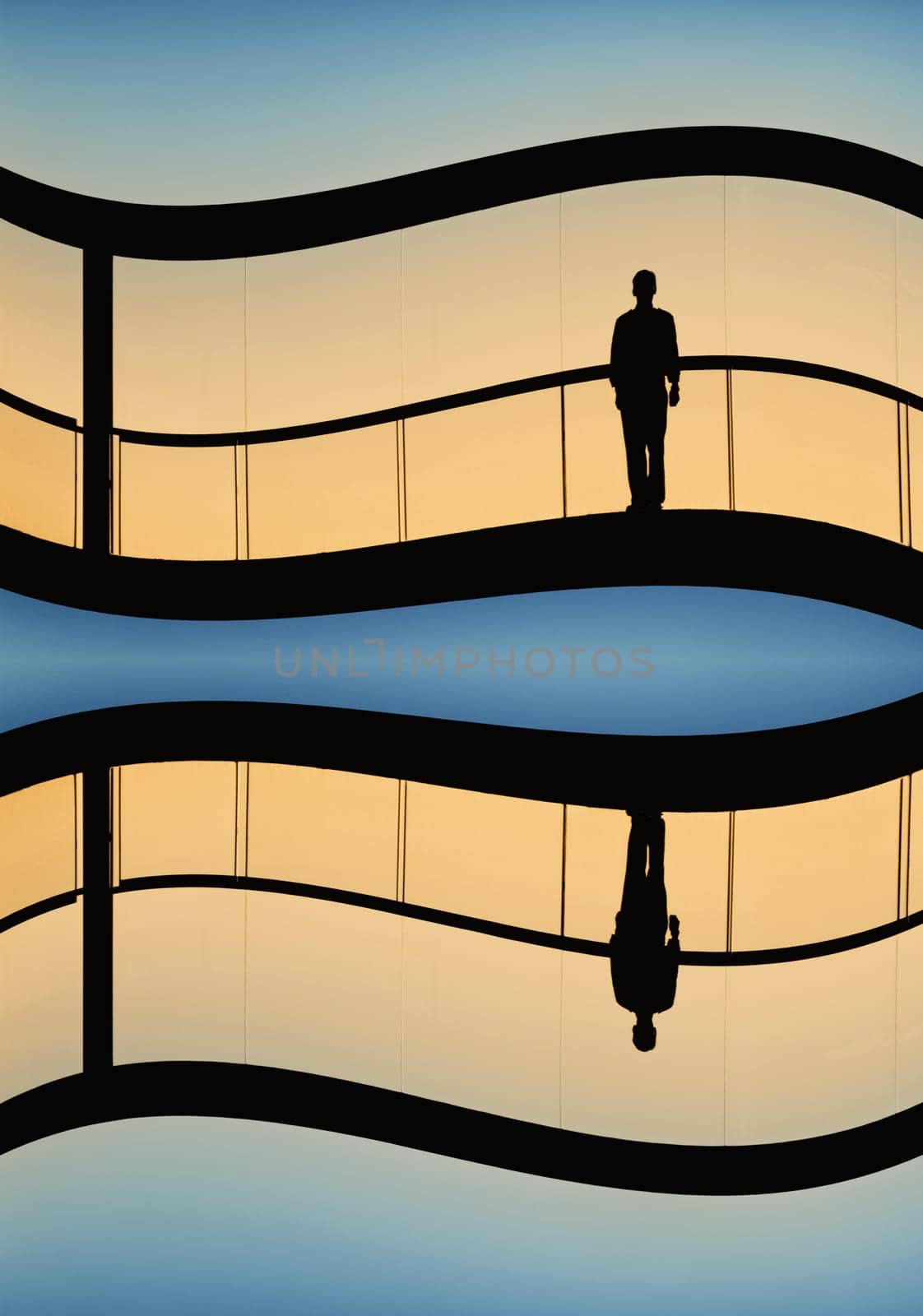 worker inside the modern building in silhouette