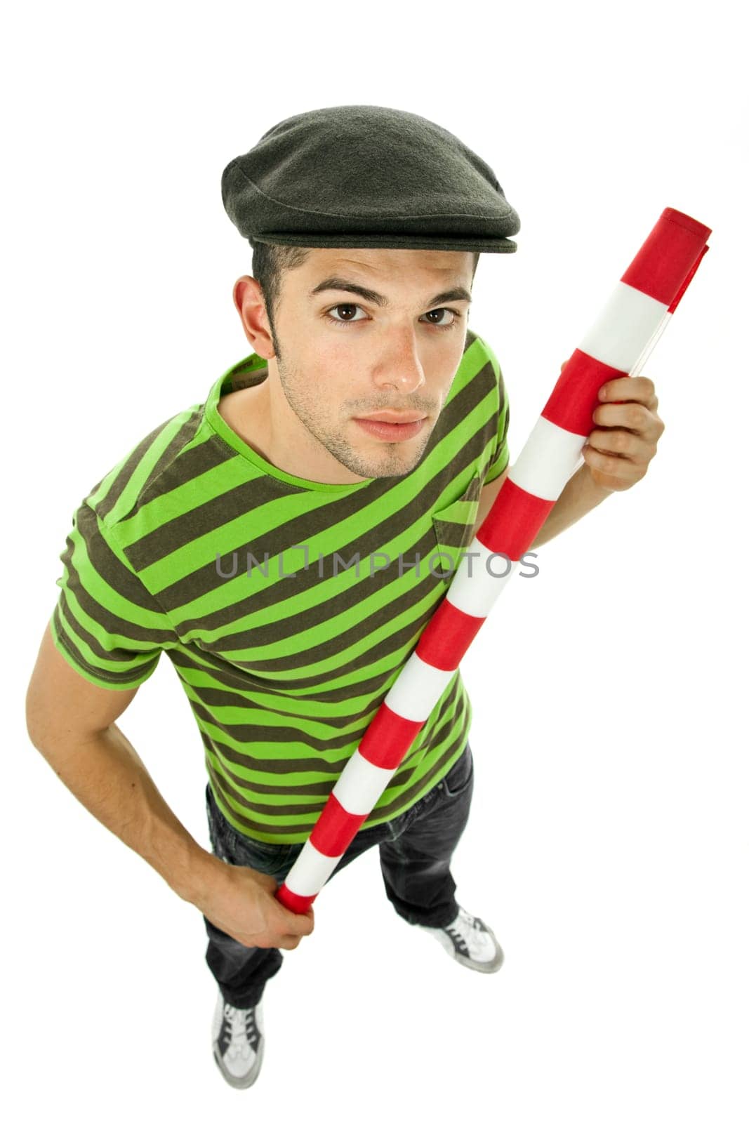 young casual man full body in a white background