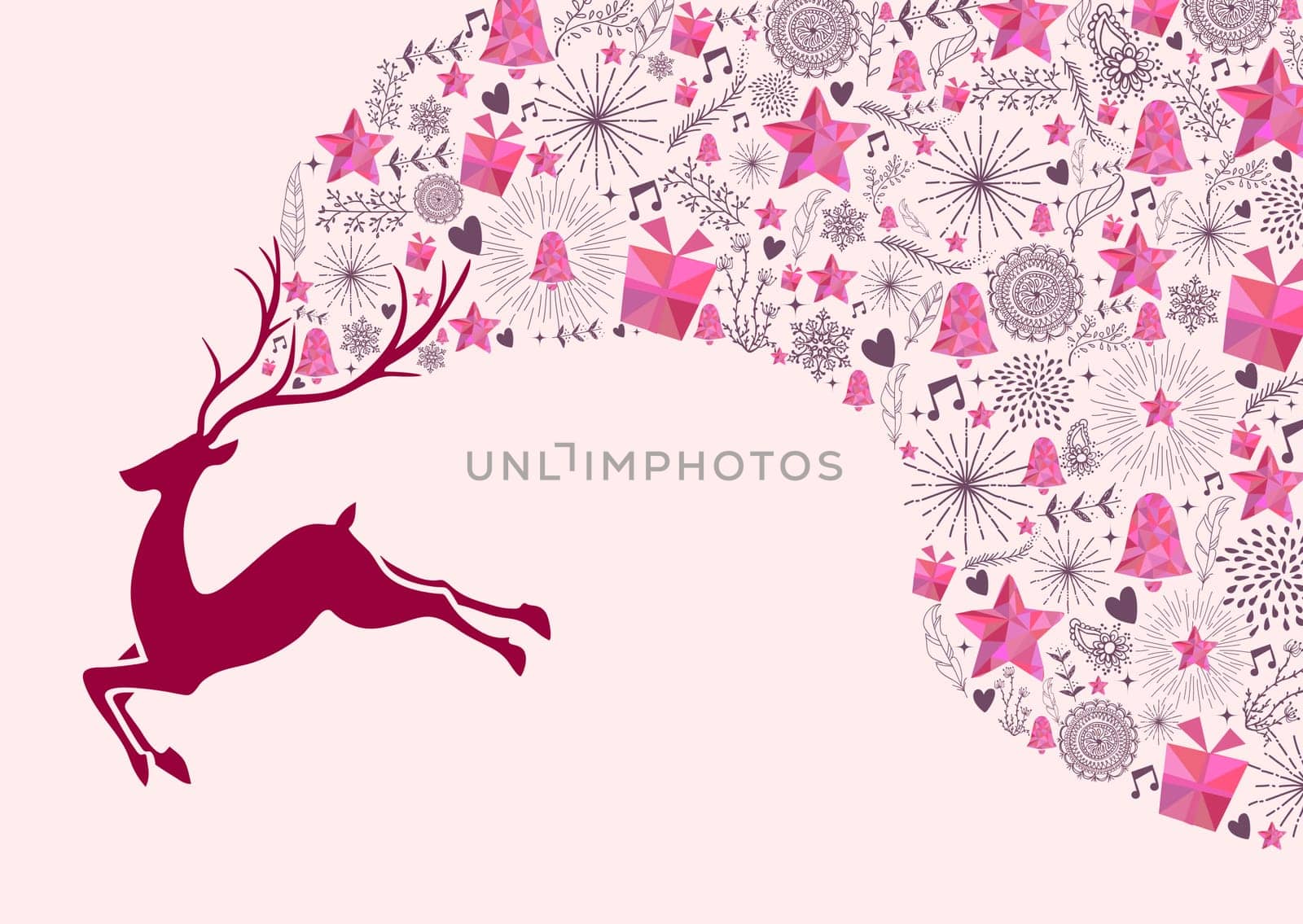 Vintage Christmas greeting card, reindeer and colorful elements design background. EPS10 vector file.
