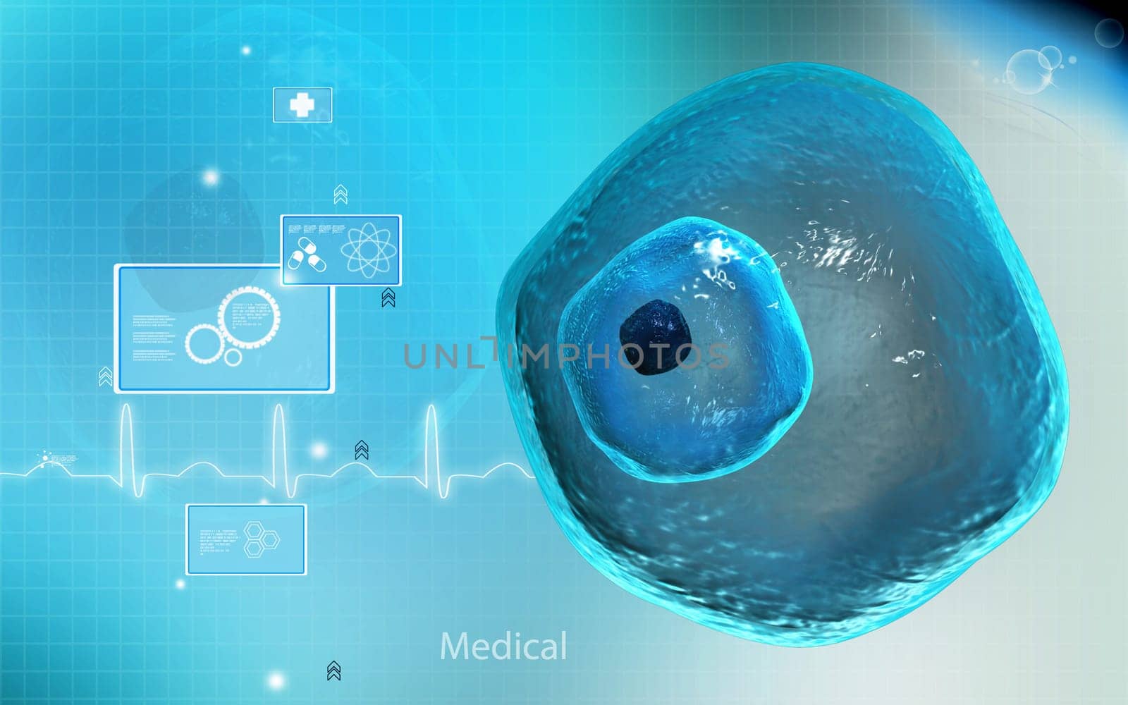 Digital illustration of ovum cell in colour background