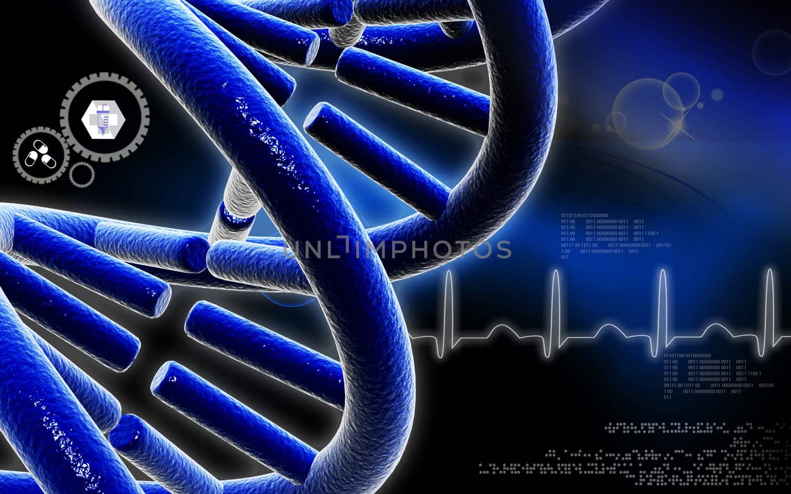 Digital illustration DNA structure in colour background