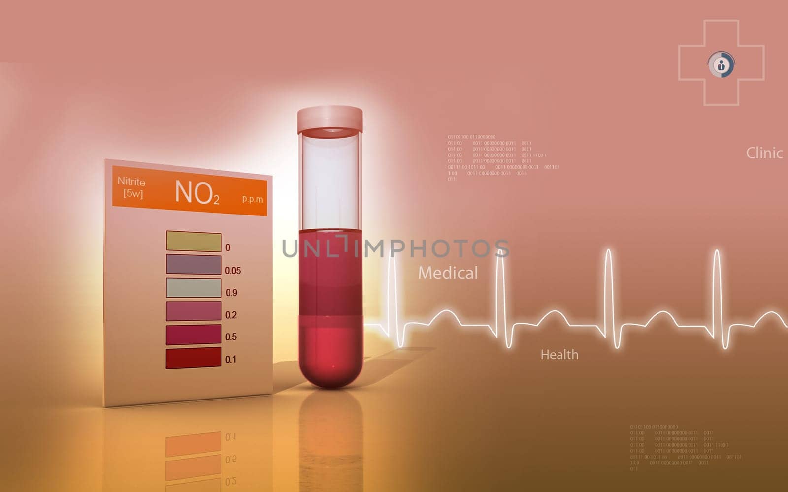 Digital illustration of nitrite test in colour background