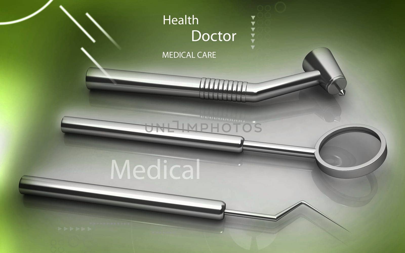 Digital illustration of Dental equipment in colour background