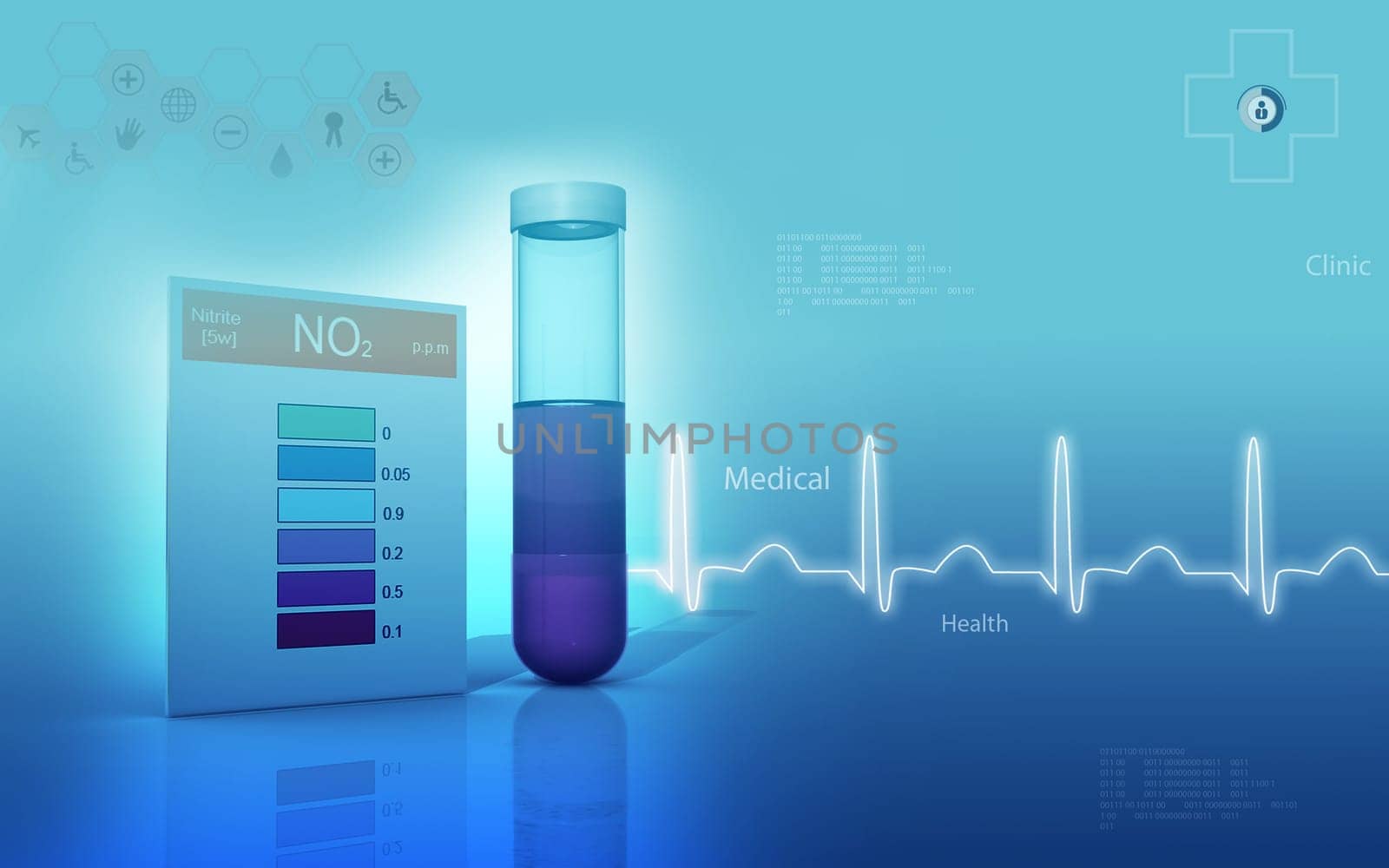 Digital illustration of nitrite test in colour background