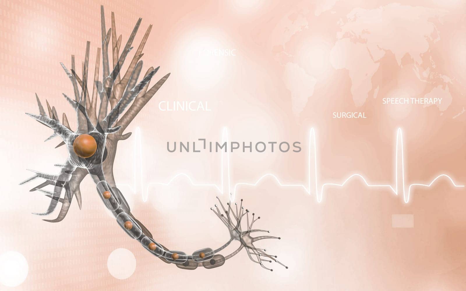 Digital illustration of neuron in colour background