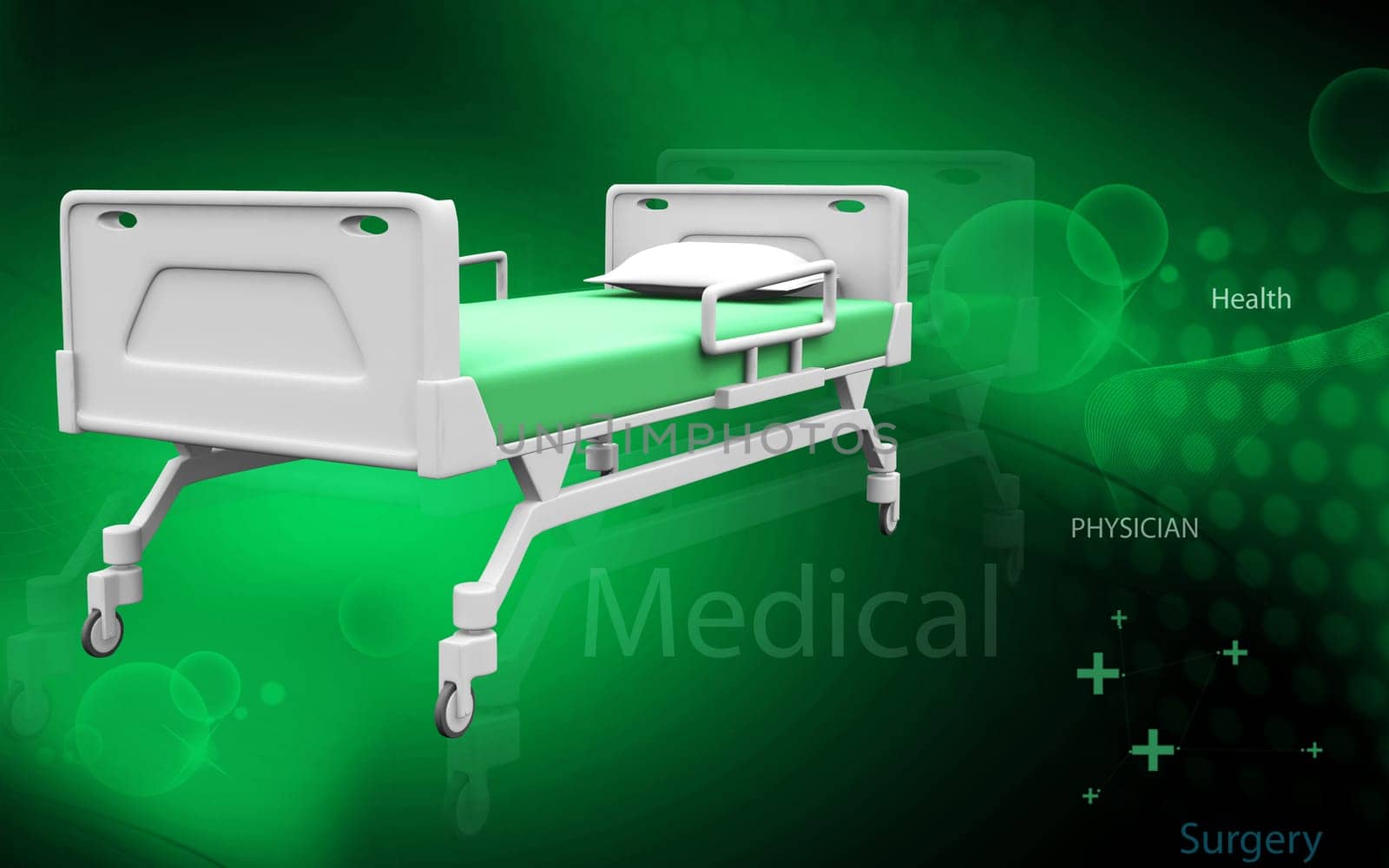 Digital illustration of hospital bed in colour background