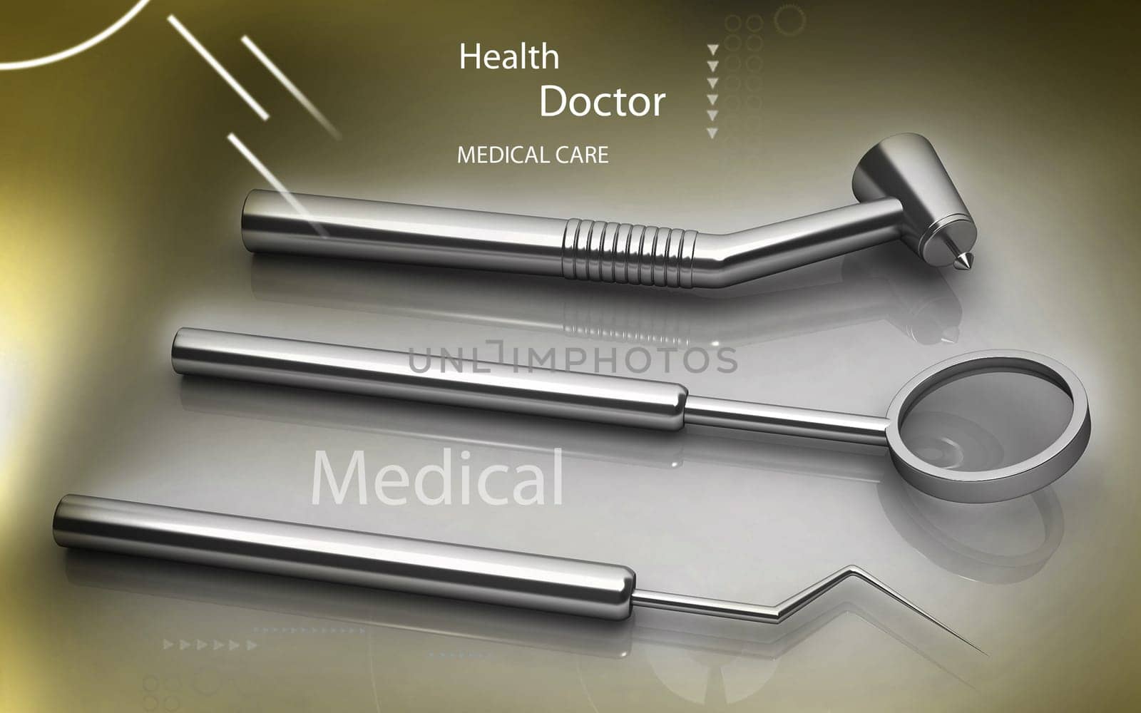 Digital illustration of Dental equipment in colour background