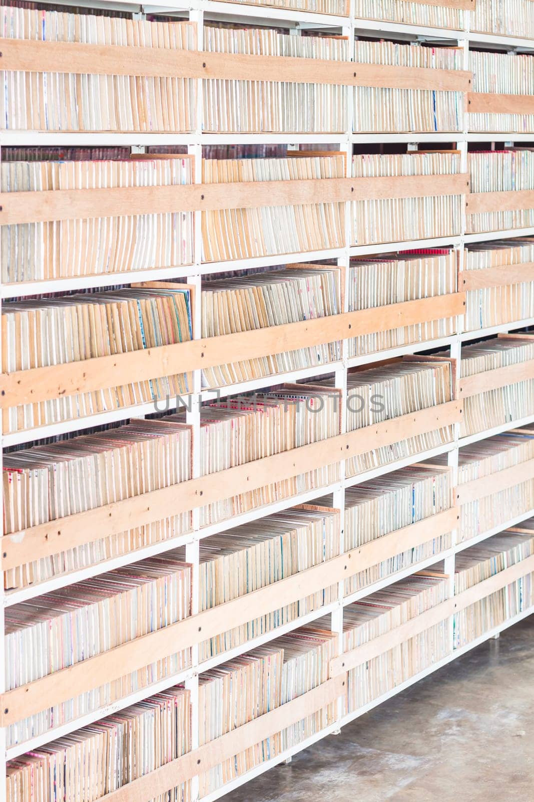 Cartoon books shelf background in book store, stock photo