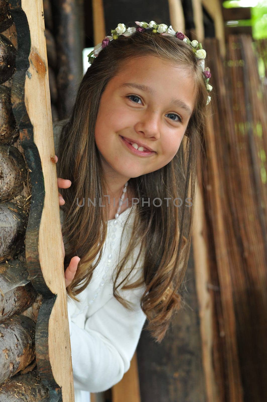 Communion child pretty girl with white dress