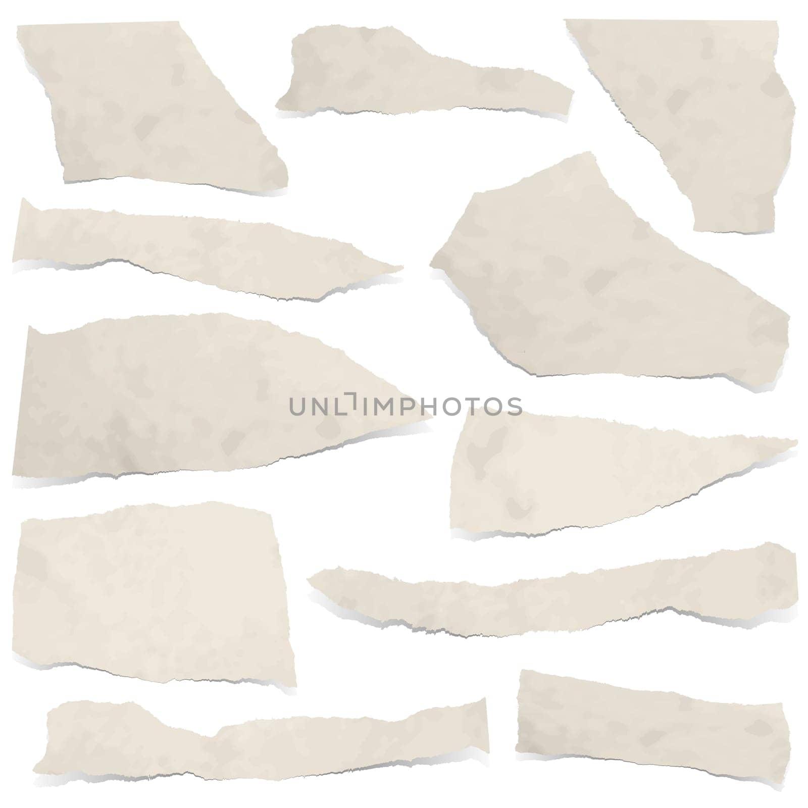 collection of dirty colored scraps of papers with shadows