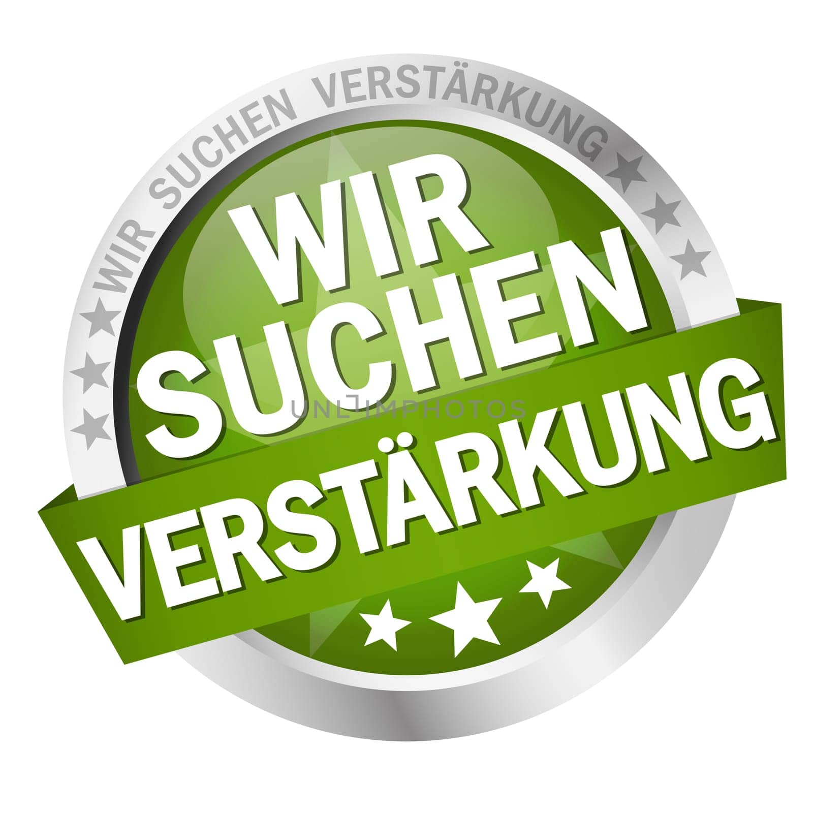 round button with banner and text We are looking for reinforcement