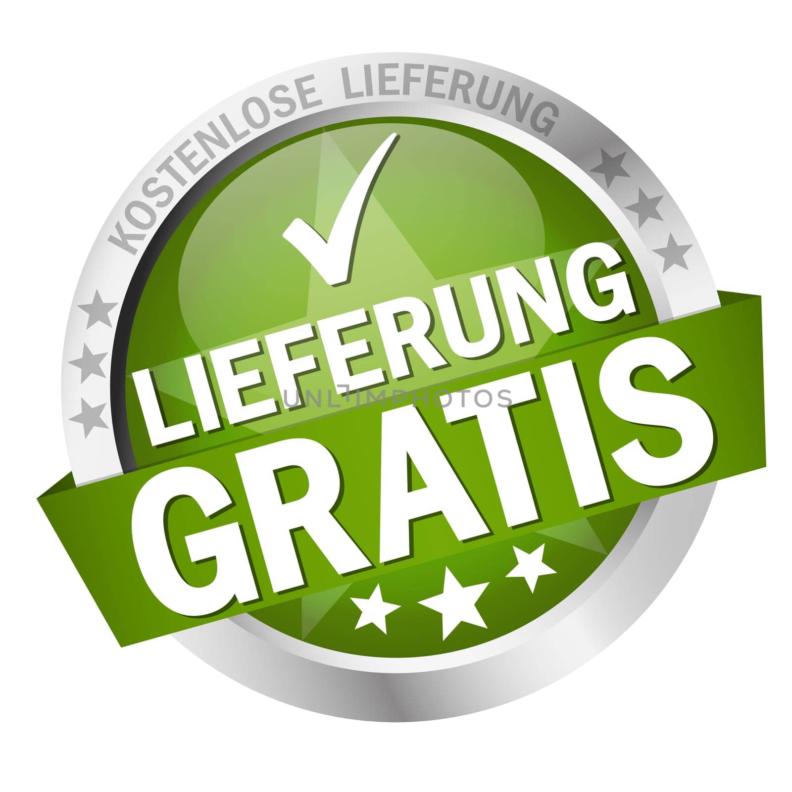 round button with banner and text delivery free of charge