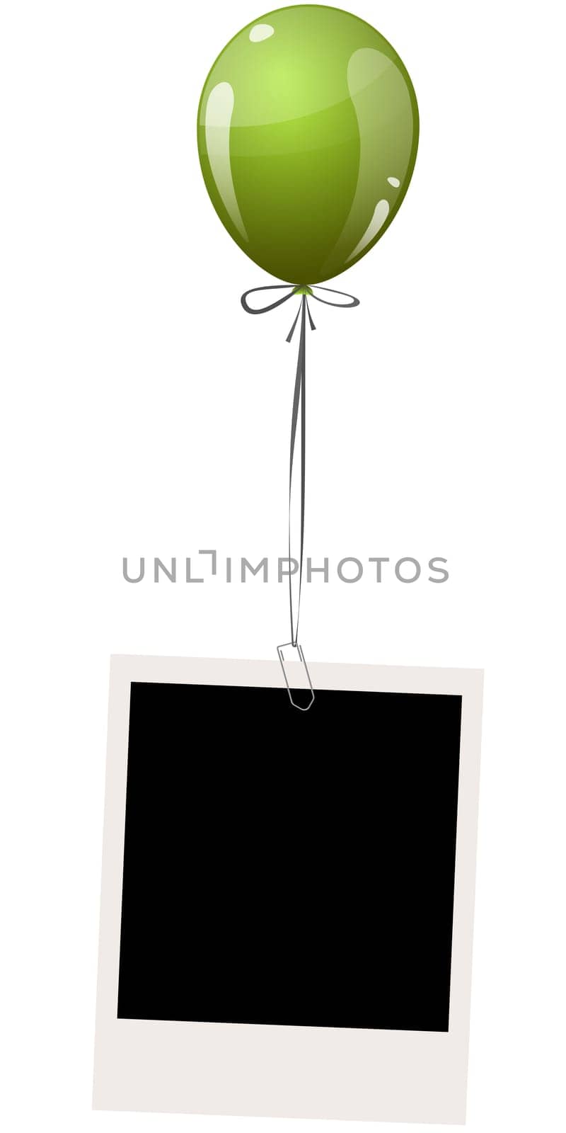 old empty photo hanging on a flying colored balloon