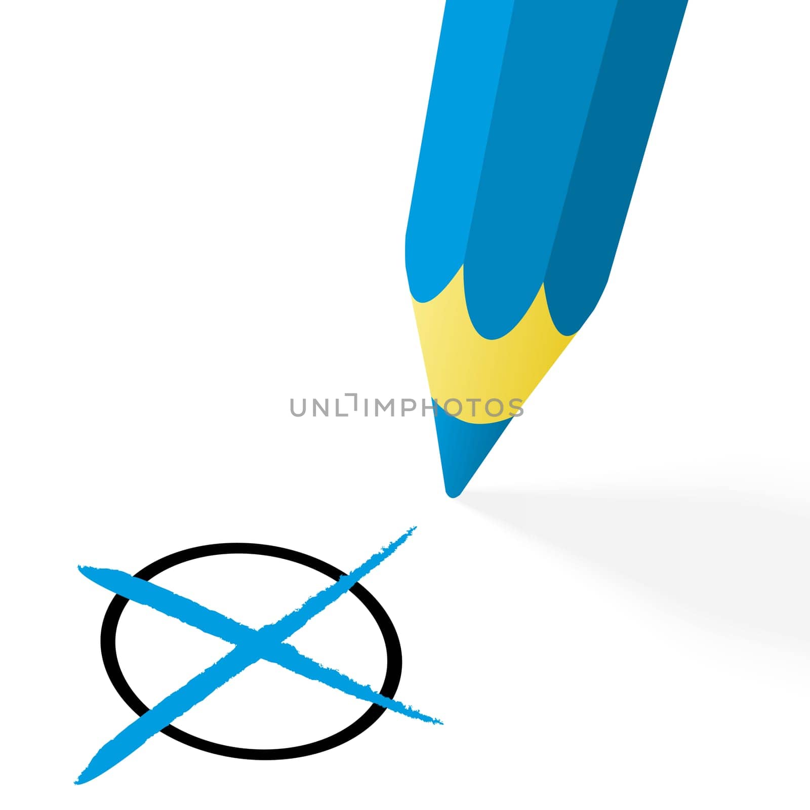 illustration of pencil colored blue drawing a cross