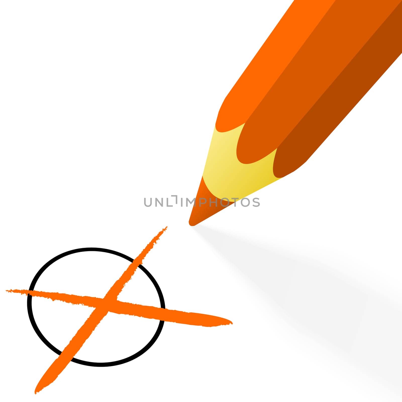 illustration of pencil colored orange drawing a cross