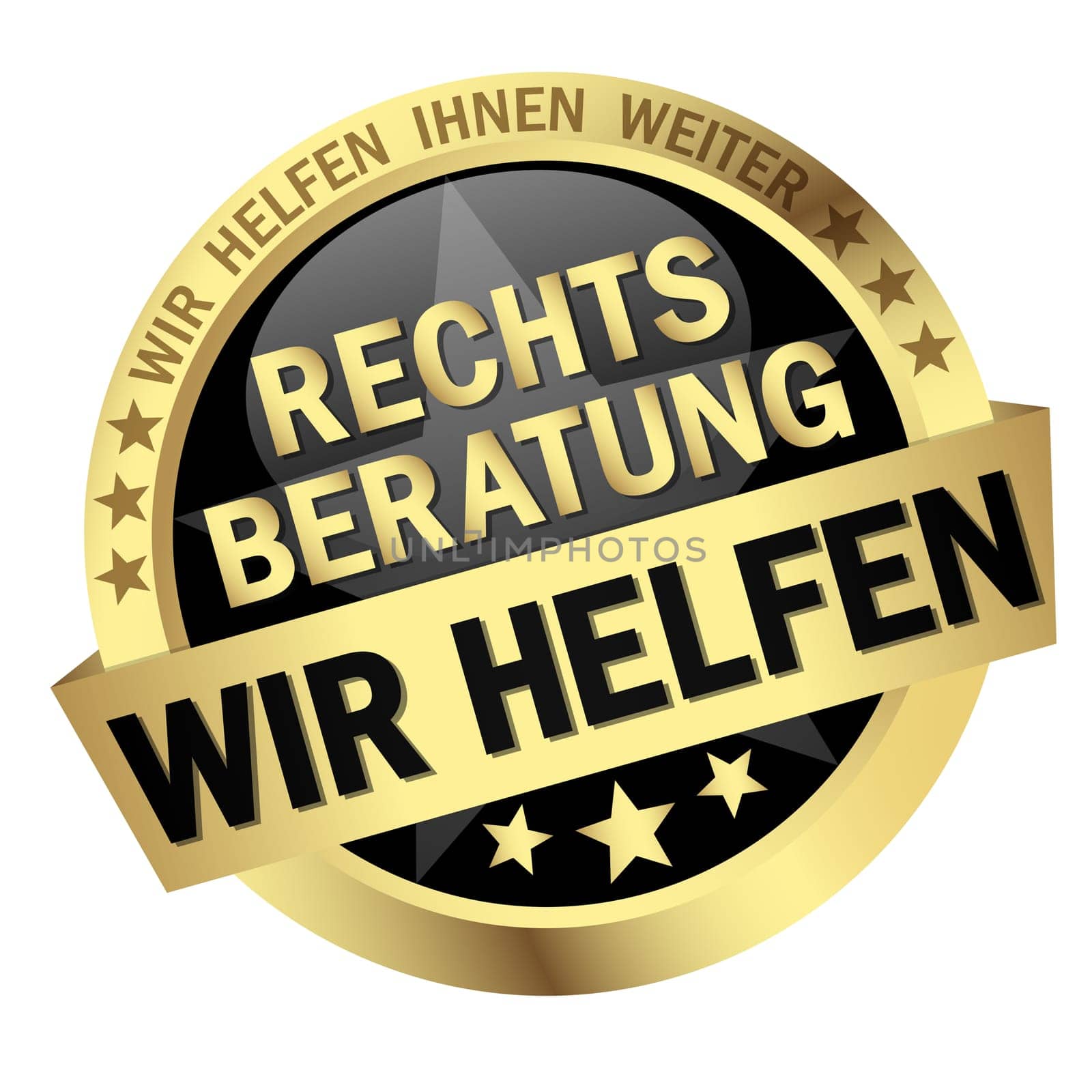 round button with banner and text legal advice we help