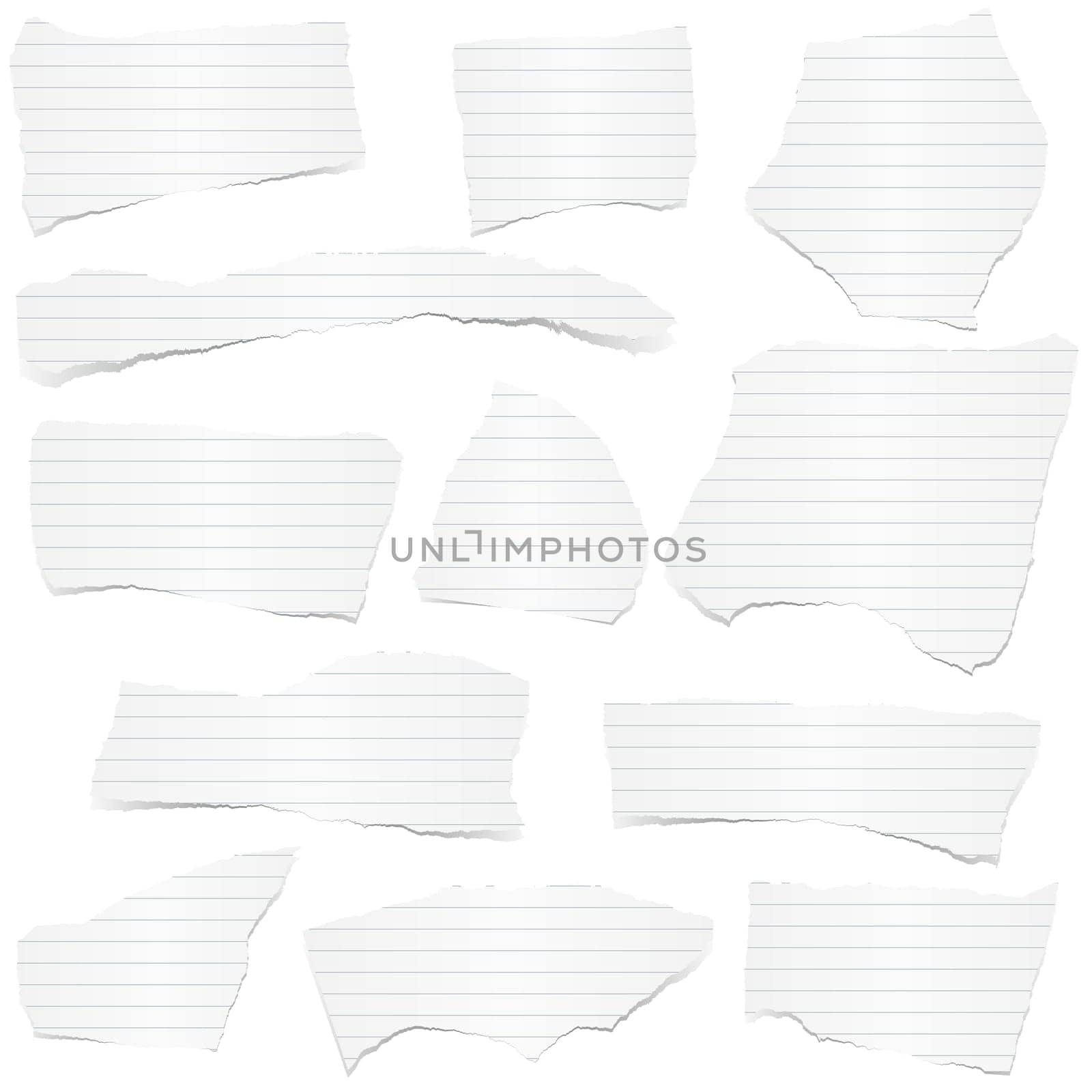 collection of white lined scraps of papers with shadows