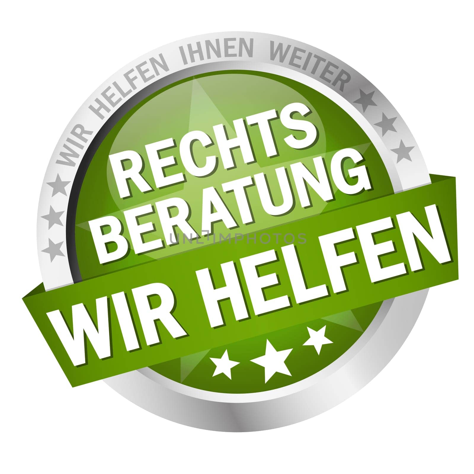 round button with banner and text legal advice we help